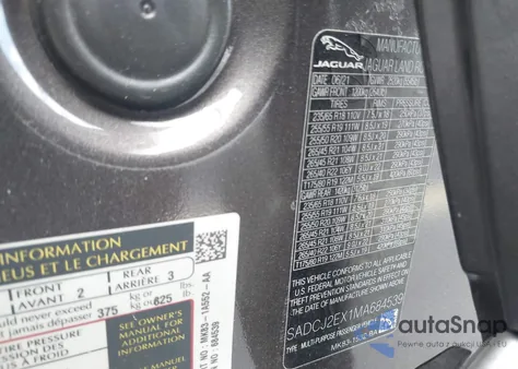 2021 Jaguar F-Pace S P250 Awd Automatic z USA, uszkodzony, nr VIN SADCJ2EX1MA684539